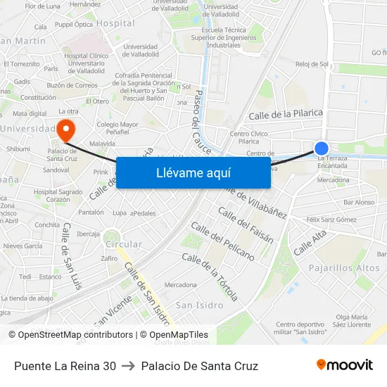 Puente La Reina 30 to Palacio De Santa Cruz map
