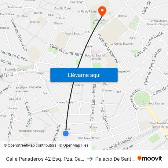 Calle Panaderos 42 Esq. Pza. Caño Argales to Palacio De Santa Cruz map