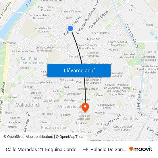 Calle Moradas 21 Esquina Cardenal Cisneros to Palacio De Santa Cruz map