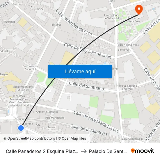 Calle Panaderos 2 Esquina Plaza España to Palacio De Santa Cruz map