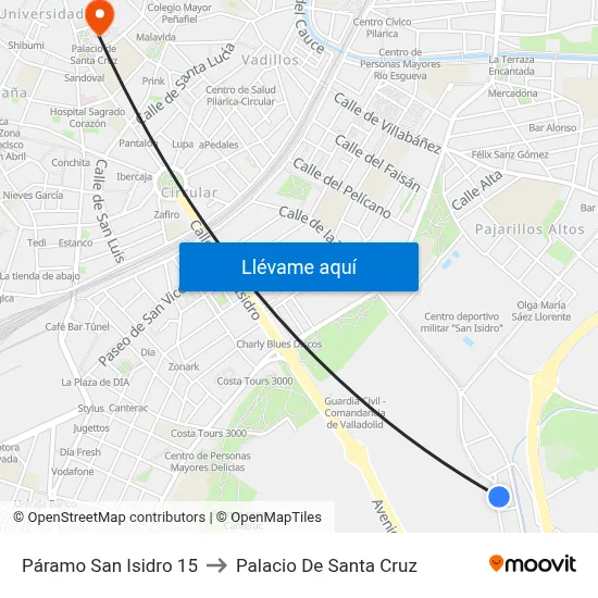 Páramo San Isidro 15 to Palacio De Santa Cruz map