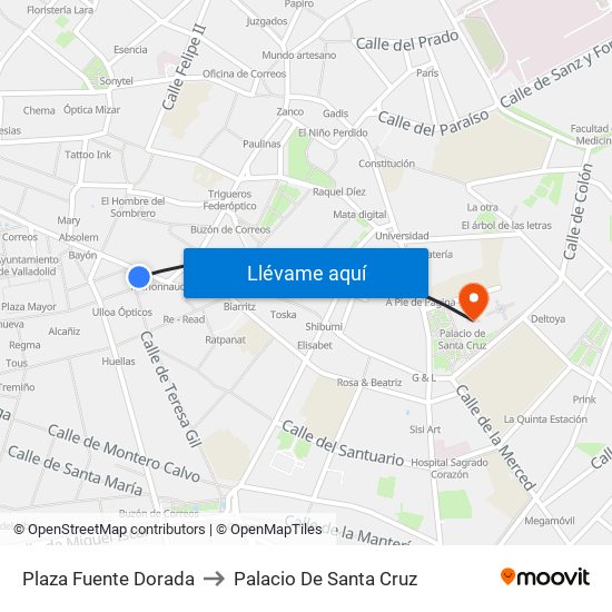 Plaza Fuente Dorada to Palacio De Santa Cruz map