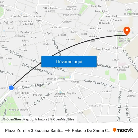 Plaza Zorrilla 3 Esquina Santiago to Palacio De Santa Cruz map