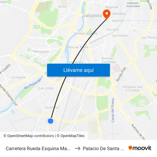 Carretera Rueda Esquina Madroño to Palacio De Santa Cruz map