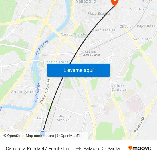 Carretera Rueda 47 Frente Imserso to Palacio De Santa Cruz map