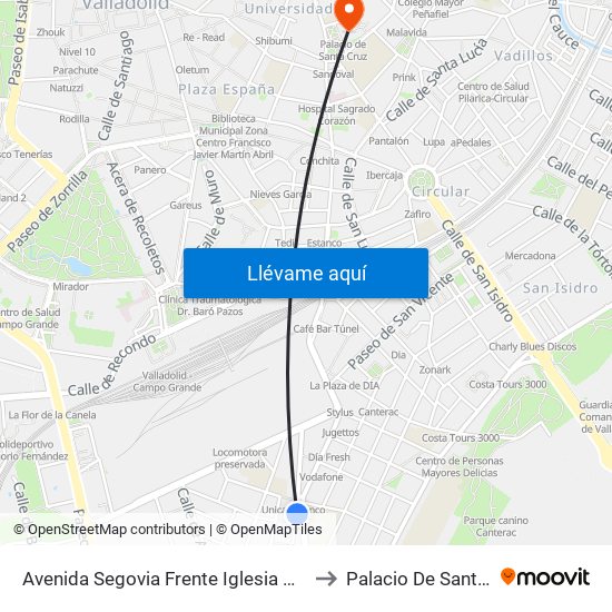 Avenida Segovia Frente Iglesia Del Carmen to Palacio De Santa Cruz map