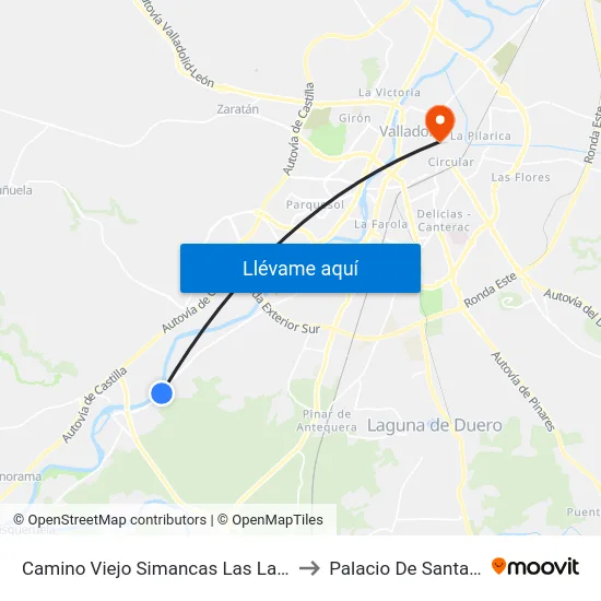 Camino Viejo Simancas Las Lagunillas to Palacio De Santa Cruz map