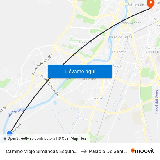 Camino Viejo Simancas Esquina Encinas to Palacio De Santa Cruz map