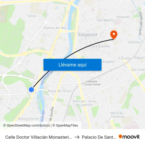 Calle Doctor Villacián Monasterio De Prado to Palacio De Santa Cruz map