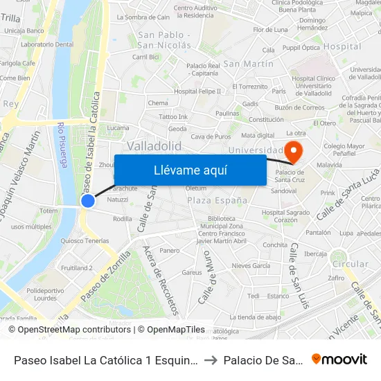 Paseo Isabel La Católica 1 Esquina 20 De Febrero to Palacio De Santa Cruz map