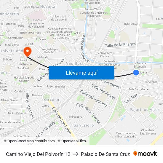 Camino Viejo Del Polvorín 12 to Palacio De Santa Cruz map