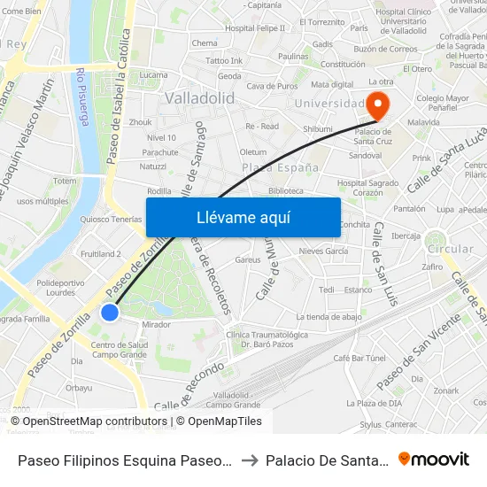 Paseo Filipinos Esquina Paseo Zorrilla to Palacio De Santa Cruz map