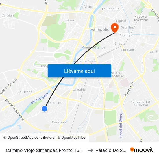 Camino Viejo Simancas Frente 167 Esquina Barcelona to Palacio De Santa Cruz map