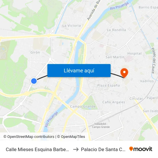 Calle Mieses Esquina Barbecho to Palacio De Santa Cruz map