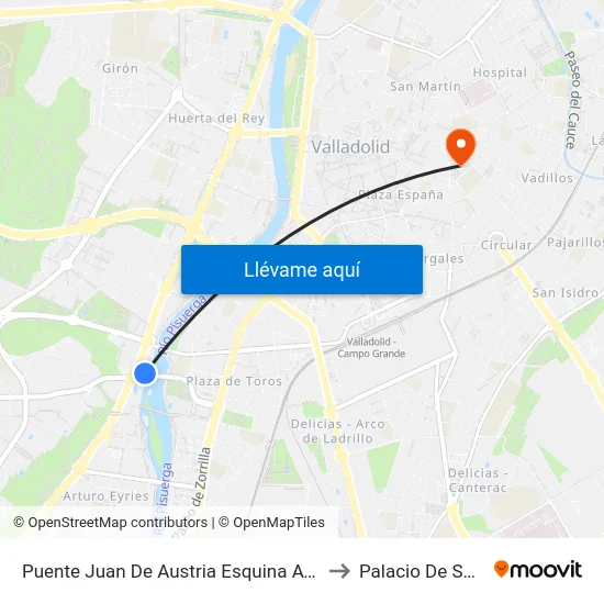 Puente Juan De Austria Esquina Avenida Salamanca to Palacio De Santa Cruz map