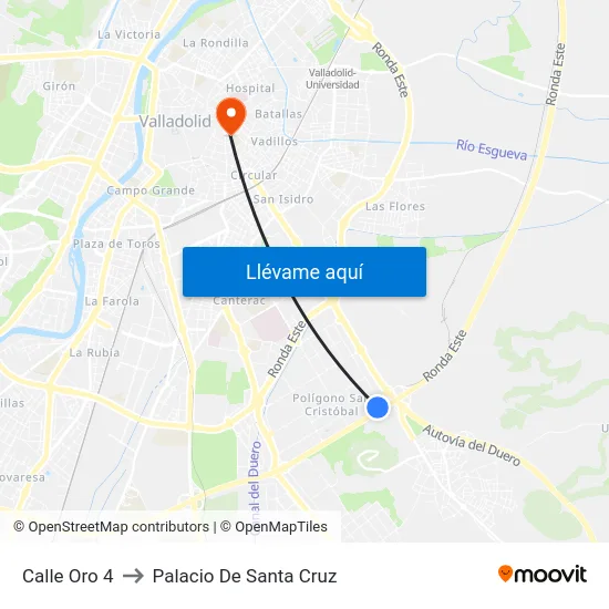 Calle Oro 4 to Palacio De Santa Cruz map