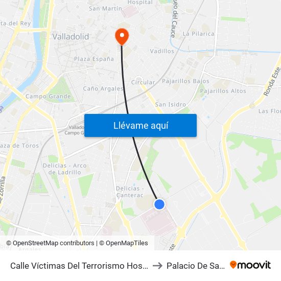 Calle Víctimas Del Terrorismo Hospital Río Hortega to Palacio De Santa Cruz map