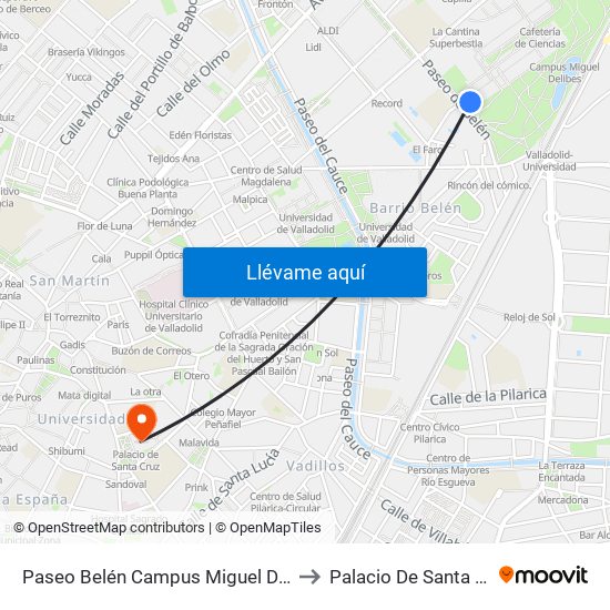 Paseo Belén Campus Miguel Delibes to Palacio De Santa Cruz map