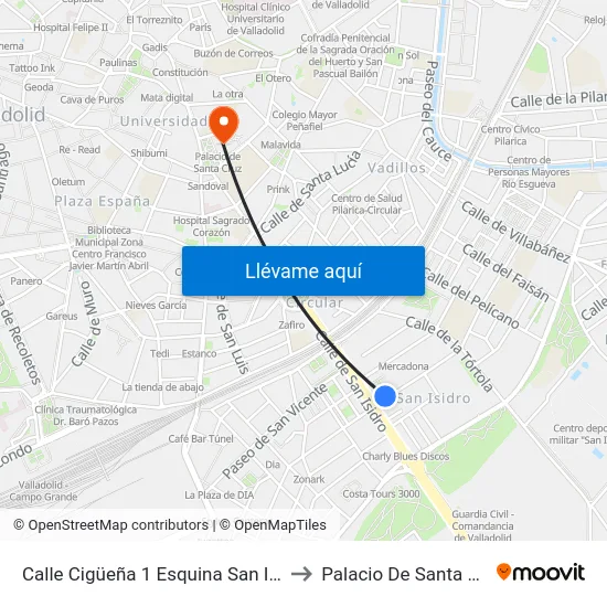 Calle Cigüeña 1 Esquina San Isidro to Palacio De Santa Cruz map