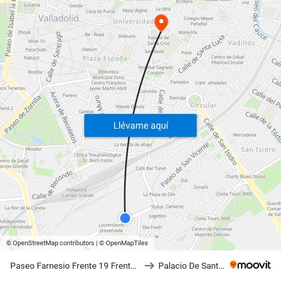 Paseo Farnesio Frente 19 Frente Arca Real to Palacio De Santa Cruz map