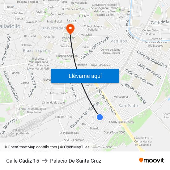 Calle Cádiz 15 to Palacio De Santa Cruz map