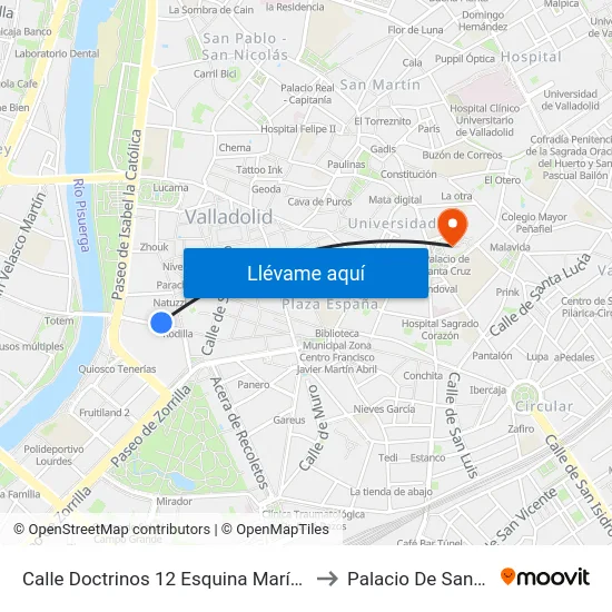 Calle Doctrinos 12 Esquina María De Molina to Palacio De Santa Cruz map
