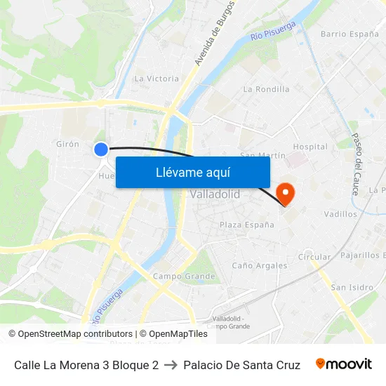 Calle La Morena 3 Bloque 2 to Palacio De Santa Cruz map