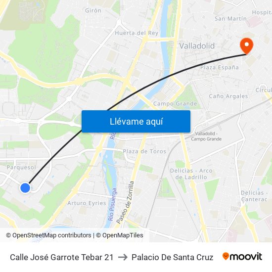 Calle José Garrote Tebar 21 to Palacio De Santa Cruz map