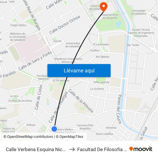 Calle Verbena Esquina Nicasio Pérez to Facultad De Filosofía Y Letras map