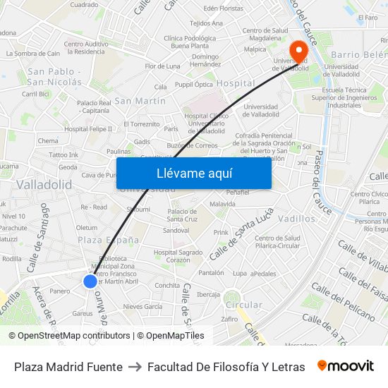 Plaza Madrid Fuente to Facultad De Filosofía Y Letras map