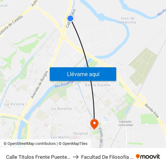 Calle Títulos Frente Puente De Hierro to Facultad De Filosofía Y Letras map