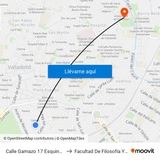 Calle Gamazo 17 Esquina Bailén to Facultad De Filosofía Y Letras map