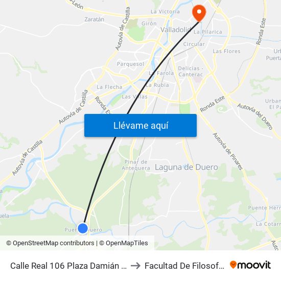 Calle Real 106 Plaza Damián Tascón Prieto to Facultad De Filosofía Y Letras map