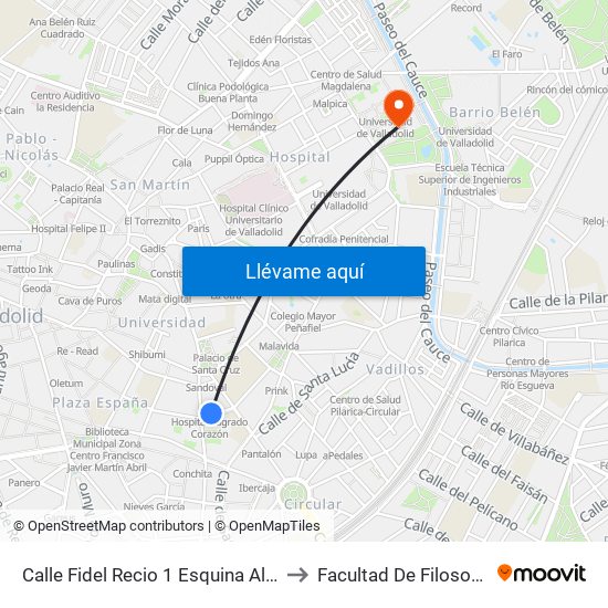Calle Fidel Recio 1 Esquina Alonso Pesquera to Facultad De Filosofía Y Letras map