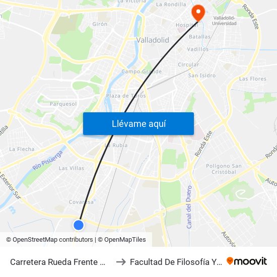Carretera Rueda Frente Madroño to Facultad De Filosofía Y Letras map