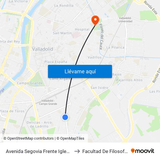 Avenida Segovia Frente Iglesia Del Carmen to Facultad De Filosofía Y Letras map