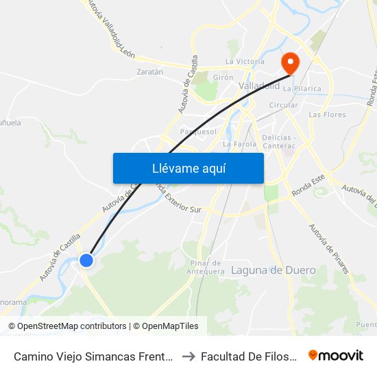 Camino Viejo Simancas Frente Urb. Las Aceñas to Facultad De Filosofía Y Letras map