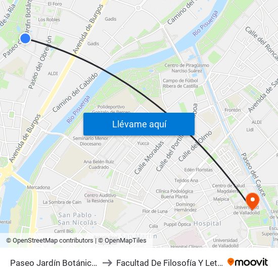 Paseo Jardín Botánico 6 to Facultad De Filosofía Y Letras map