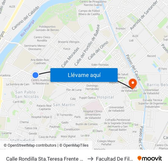 Calle Rondilla Sta.Teresa Frente Antiguo Hospital Ríohortega to Facultad De Filosofía Y Letras map
