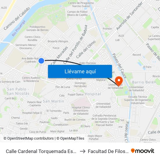 Calle Cardenal Torquemada Esquina Tirso De Molina to Facultad De Filosofía Y Letras map