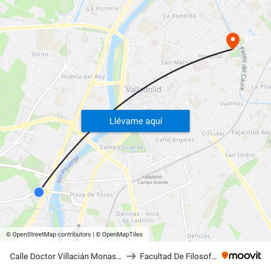 Calle Doctor Villacián Monasterio De Prado to Facultad De Filosofía Y Letras map