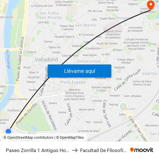 Paseo Zorrilla 1 Antiguo Hospital Militar to Facultad De Filosofía Y Letras map