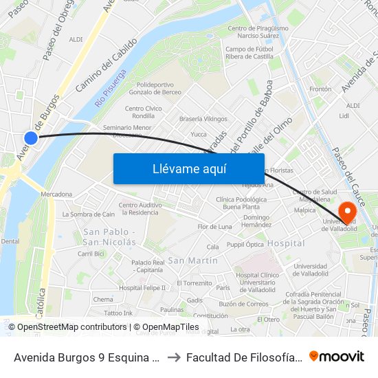 Avenida Burgos 9 Esquina La Victoria to Facultad De Filosofía Y Letras map