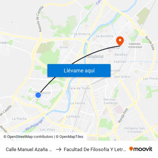 Calle Manuel Azaña 56 to Facultad De Filosofía Y Letras map