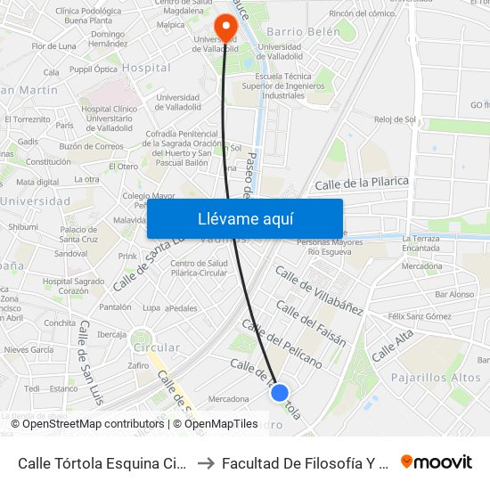 Calle Tórtola Esquina Cigüeña to Facultad De Filosofía Y Letras map