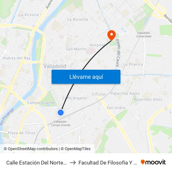 Calle Estación Del Norte Renfe to Facultad De Filosofía Y Letras map