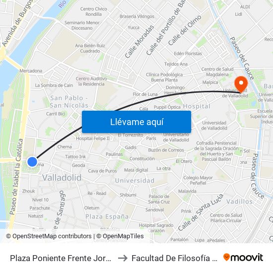 Plaza Poniente Frente Jorge Guillén to Facultad De Filosofía Y Letras map