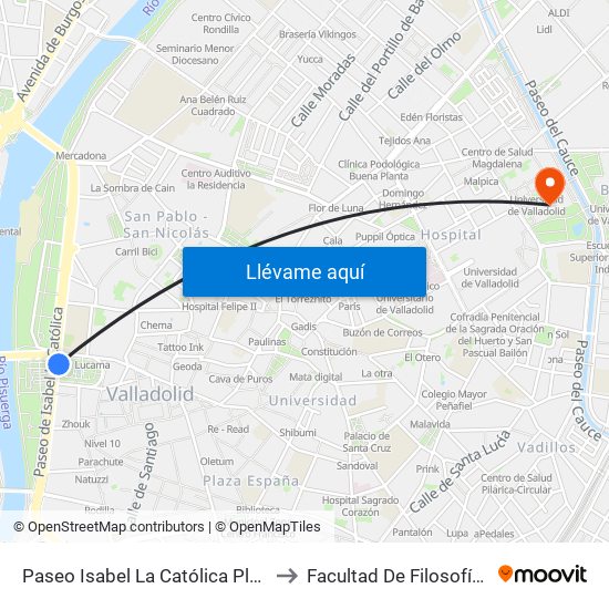 Paseo Isabel La Católica Plaza Poniente to Facultad De Filosofía Y Letras map