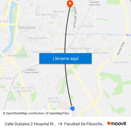 Calle Dulzaina 2 Hospital Río Hortega to Facultad De Filosofía Y Letras map