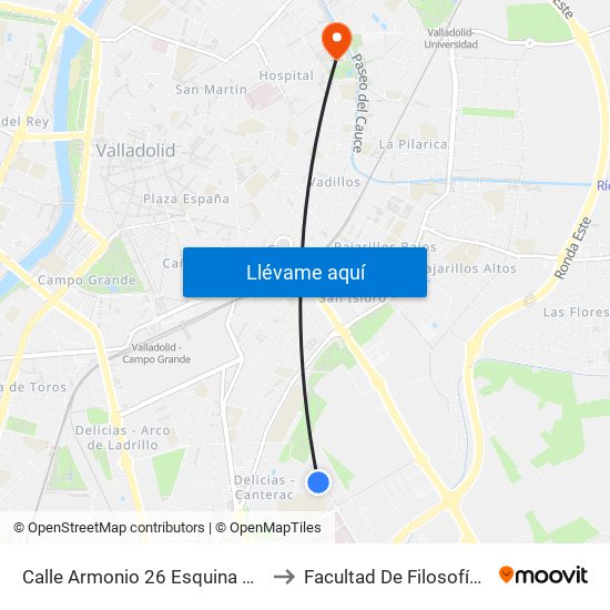 Calle Armonio 26 Esquina Castañuelas to Facultad De Filosofía Y Letras map